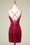 Fuchsia Spaghetti Straps Tight Short Formal Dress