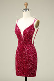 Fuchsia Spaghetti Straps Tight Short Formal Dress