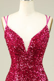 Fuchsia Spaghetti Straps Tight Short Formal Dress