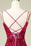 Fuchsia Spaghetti Straps Tight Short Formal Dress