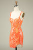 Load image into Gallery viewer, Sparkly Orange Corset Sequins Tight Semi Formal Dress