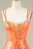 Load image into Gallery viewer, Sparkly Orange Corset Sequins Tight Semi Formal Dress
