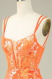 Sparkly Orange Corset Sequins Tight Semi Formal Dress