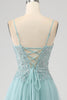 Load image into Gallery viewer, Sparkly Light Green A-Line Sequin Applique Corset Formal Dress With Slit