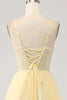 Load image into Gallery viewer, Tulle Beaded Light Yellow Formal Dress with Slit