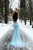 Blue Spaghetti Straps Mermaid Prom Dress