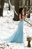 Blue Spaghetti Straps Mermaid Prom Dress