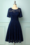 Navy Bridesmaid Lace Dress