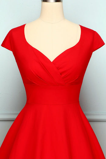 Red V Neck Swing Vintage Dress