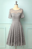 Grey Bridesmaid Lace Dress