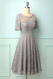 Grey Bridesmaid Lace Dress