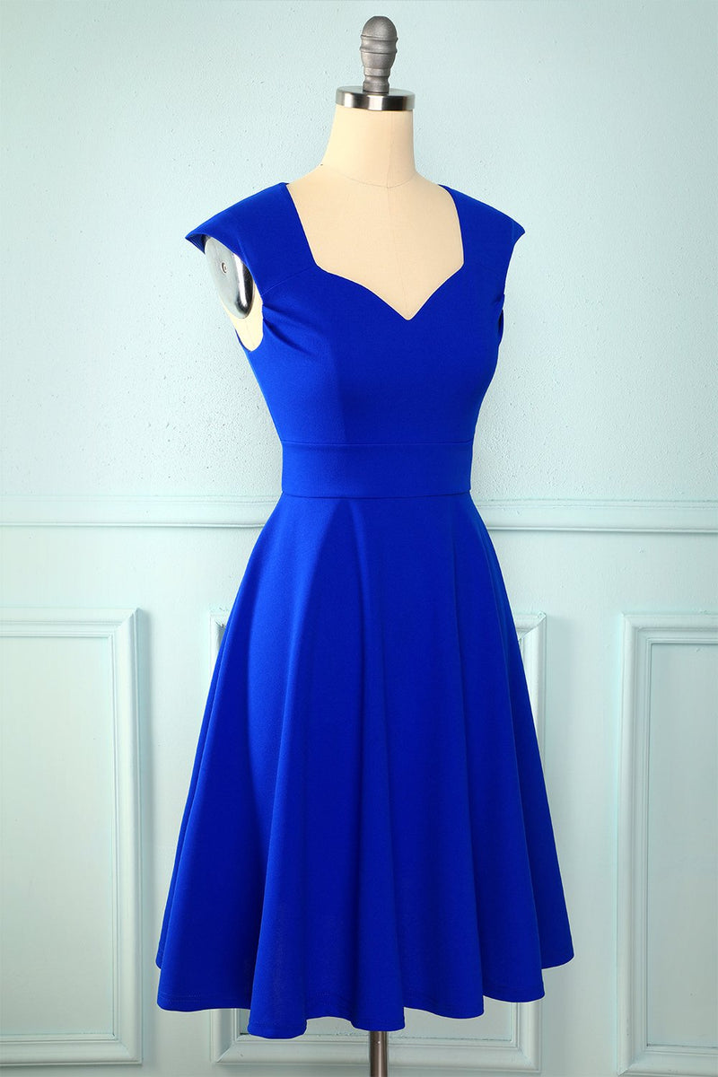 Load image into Gallery viewer, Royal Blue Solid Vintage Dress
