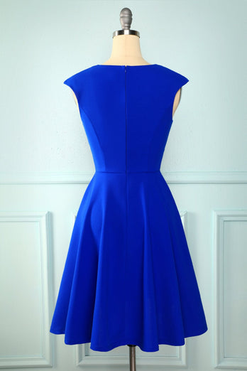 Royal Blue Solid Vintage Dress