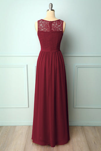 Burgundy Lace Formal Long Dress