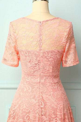 Pink Midi Lace Bridesmaid Dress