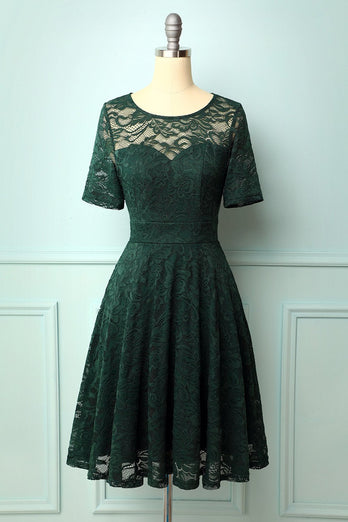 Dark Green Bridesmaid Plus Size Lace Dress