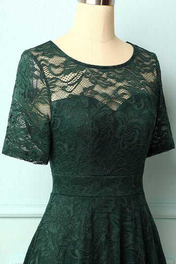 Dark Green Bridesmaid Lace Dress