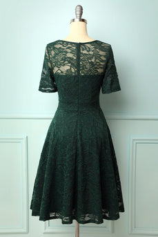 Dark Green Bridesmaid Plus Size Lace Dress