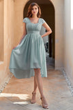 Blue Chiffon Wedding Guest Dress with Lace