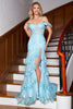 Load image into Gallery viewer, Stylish Mermaid Off the Shoulder Sky Blue Long Formal Dress with Lace Ruffles