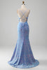 Load image into Gallery viewer, Sparkly Sequins Mermaid Light Blue Formal Dress with Slit