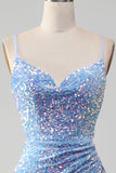 Sparkly Sequins Mermaid Light Blue Formal Dress with Slit