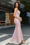 Pink Sequins Corset Formal Dress