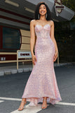 Pink Sequins Corset Formal Dress