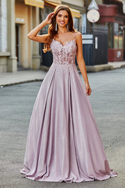 Sparkly A-Line Spaghetti Straps Blush Formal Dress with Beading