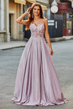 Sparkly A-Line Spaghetti Straps Blush Formal Dress with Beading