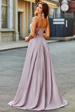 Sparkly A-Line Spaghetti Straps Blush Formal Dress with Beading