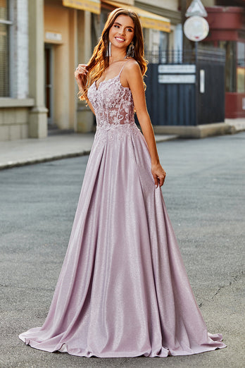 Sparkly A-Line Spaghetti Straps Blush Formal Dress with Beading