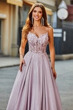 Sparkly A-Line Spaghetti Straps Blush Formal Dress with Beading