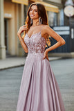 Sparkly A-Line Spaghetti Straps Blush Formal Dress with Beading