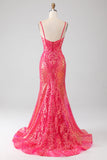 Sparkly Mermaid Fuchsia Formal Dress with Sequins