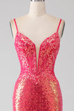 Sparkly Mermaid Fuchsia Formal Dress with Sequins