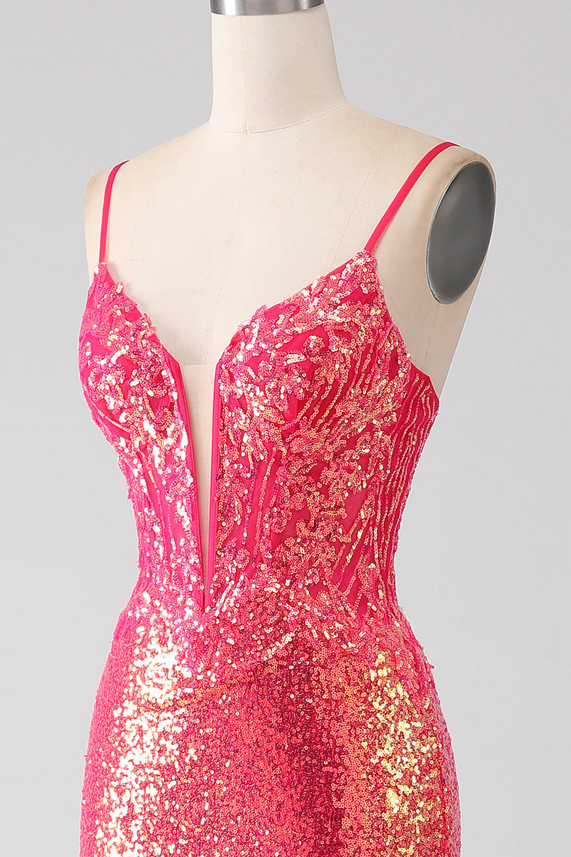 Load image into Gallery viewer, Sparkly Mermaid Fuchsia Formal Dress with Sequins
