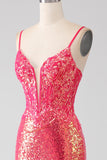 Sparkly Mermaid Fuchsia Formal Dress with Sequins