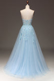 A Line Light Blue Sequin Spaghetti Straps Formal Dress With Appliques