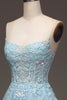 Load image into Gallery viewer, A Line Light Blue Sequin Spaghetti Straps Formal Dress With Appliques