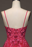 Spaghetti Straps A Line Fuchsia Formal Dress with Appliques