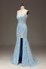 Load image into Gallery viewer, Blue Tulle Mermaid Formal Dress with Beaded