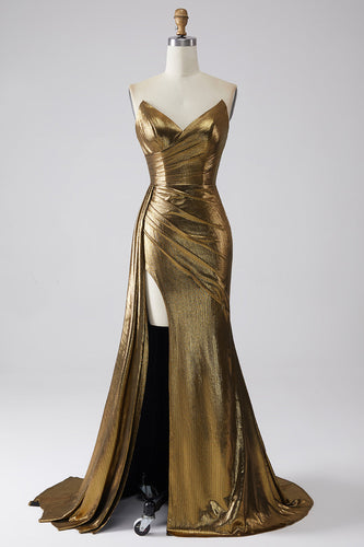 Sparkly Mermaid Golden Long Formal Dress with Slit