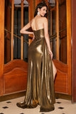 Sparkly Mermaid Golden Metallic Long Formal Dress with Slit