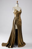 Sparkly Mermaid Golden Long Formal Dress with Slit