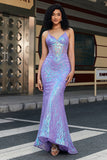 Stylish Mermaid Spaghetti Straps Purple Sequins Corset Formal Dress