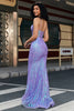Load image into Gallery viewer, Stylish Mermaid Spaghetti Straps Purple Sequins Corset Formal Dress