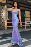 Stylish Mermaid Spaghetti Straps Purple Sequins Corset Formal Dress