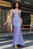 Load image into Gallery viewer, Stylish Mermaid Spaghetti Straps Purple Sequins Corset Formal Dress