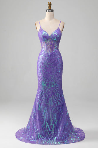 Mermaid Sparkly Purple Corset Formal Dress